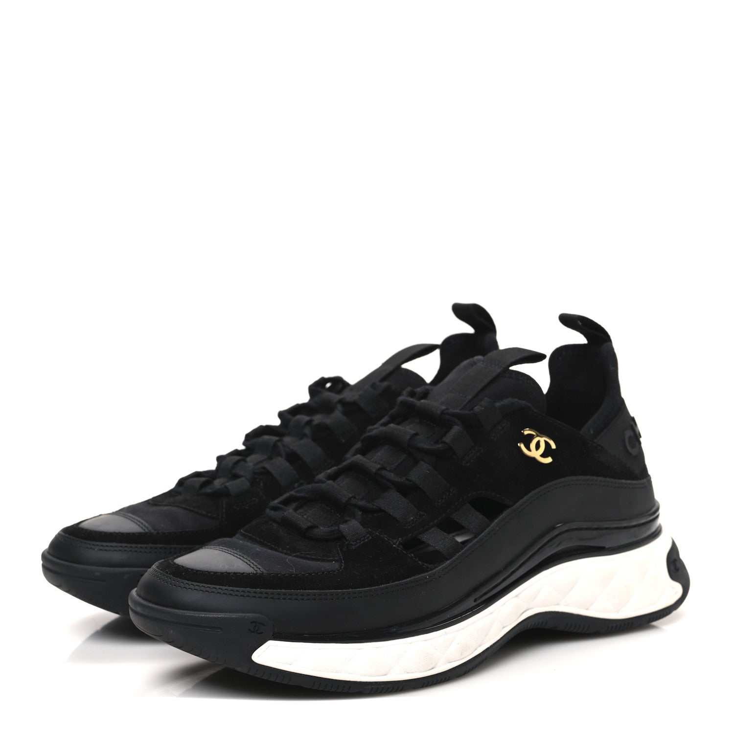 Chanel Velvet Calfskin Mixed Fibers CC Sneakers 39.5 Black 4 of 10