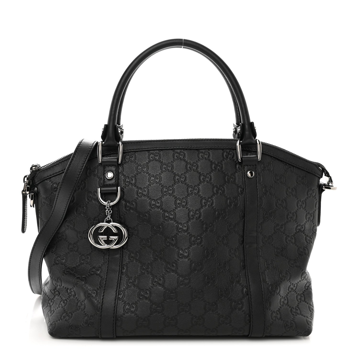 Gucci Guccissima Medium GG Charm Dome Satchel Black 1 of 10