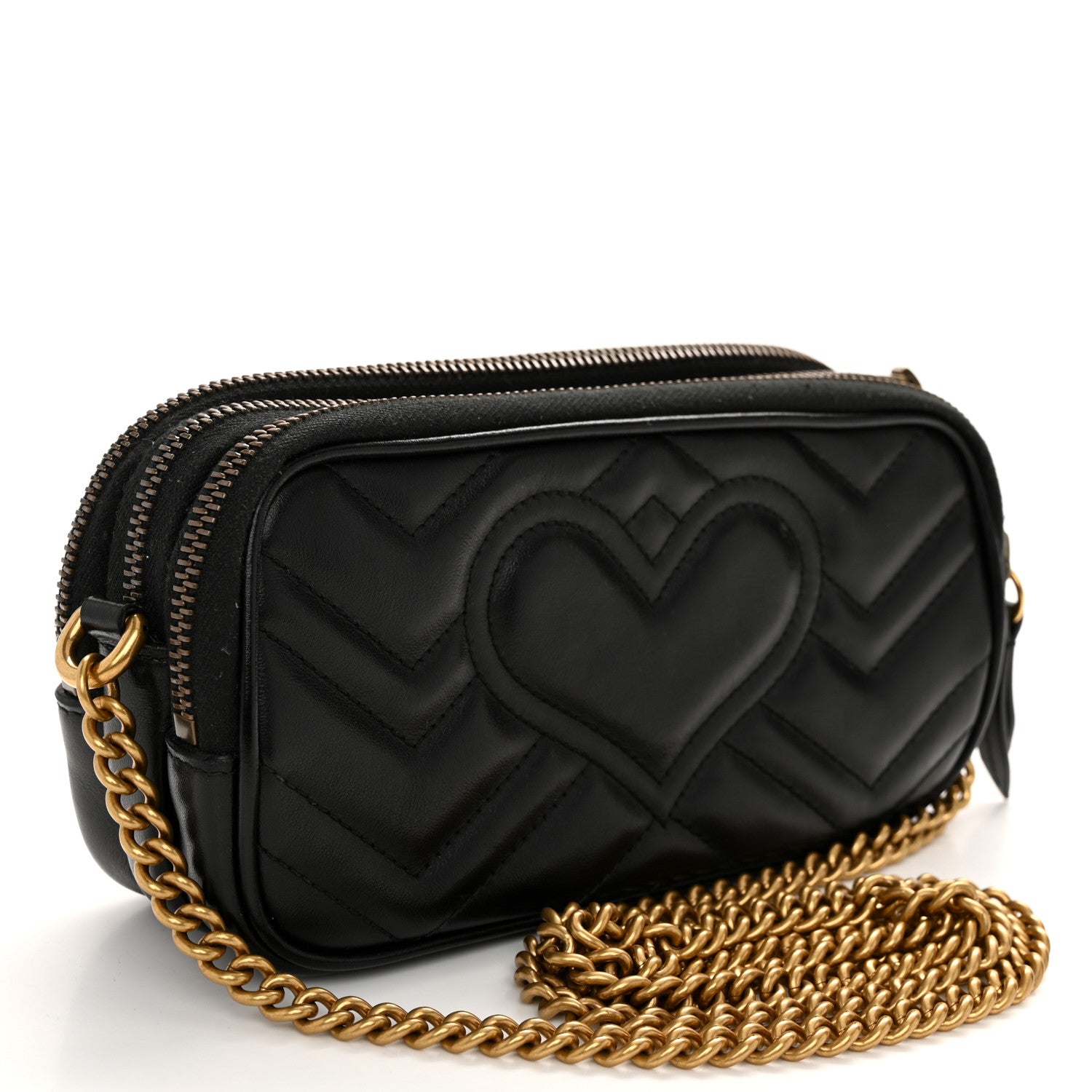 Gucci Calfskin Matelasse Mini GG Marmont Chain Crossbody Bag Black 3 of 14