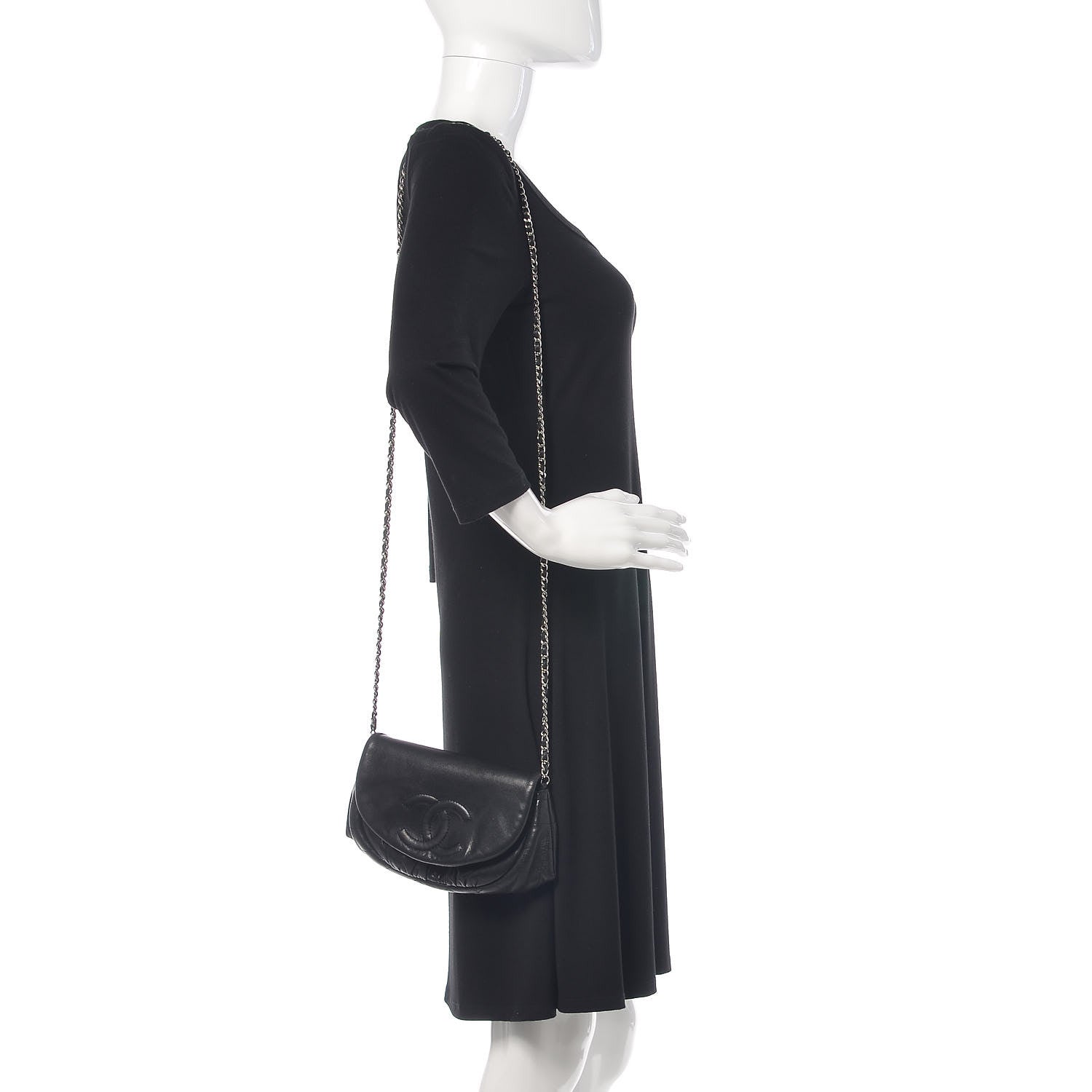Chanel Lambskin Half Moon Wallet On Chain WOC Black 2 of 13