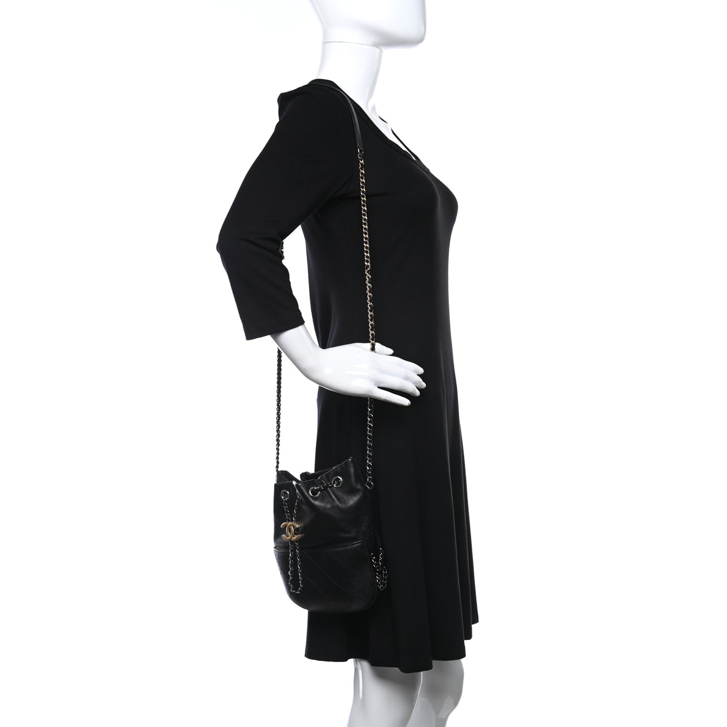 Calfskin Quilted Small Gabrielle Bucket Black