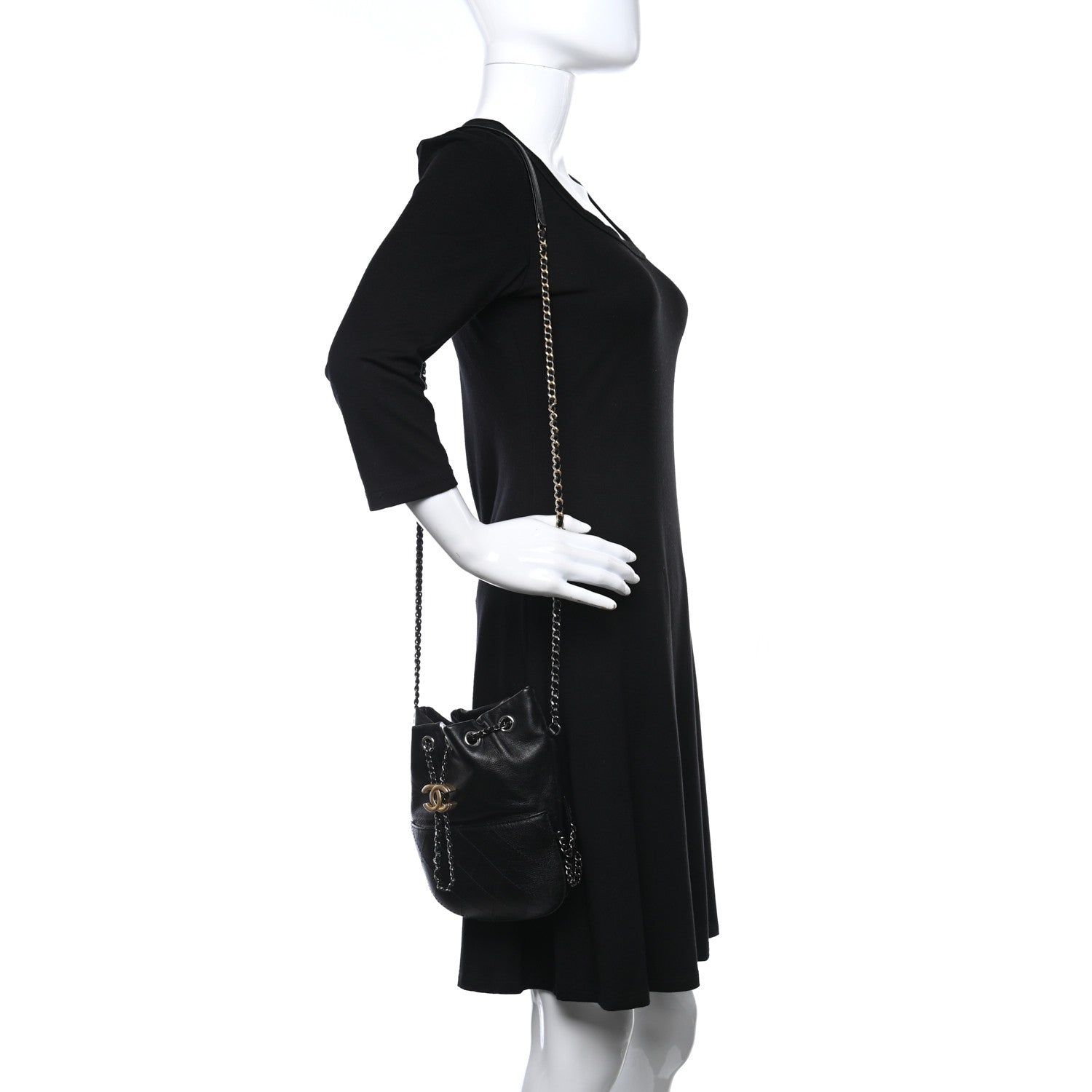 Chanel Calfskin Quilted Small Gabrielle Bucket Black 2 of 11