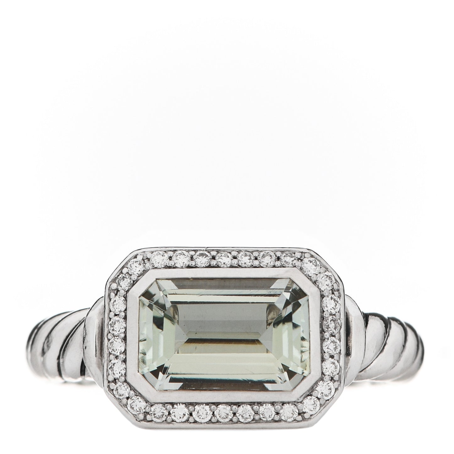 Sterling Silver Diamond Prasiolite 8.5mm Novella Ring 52 6