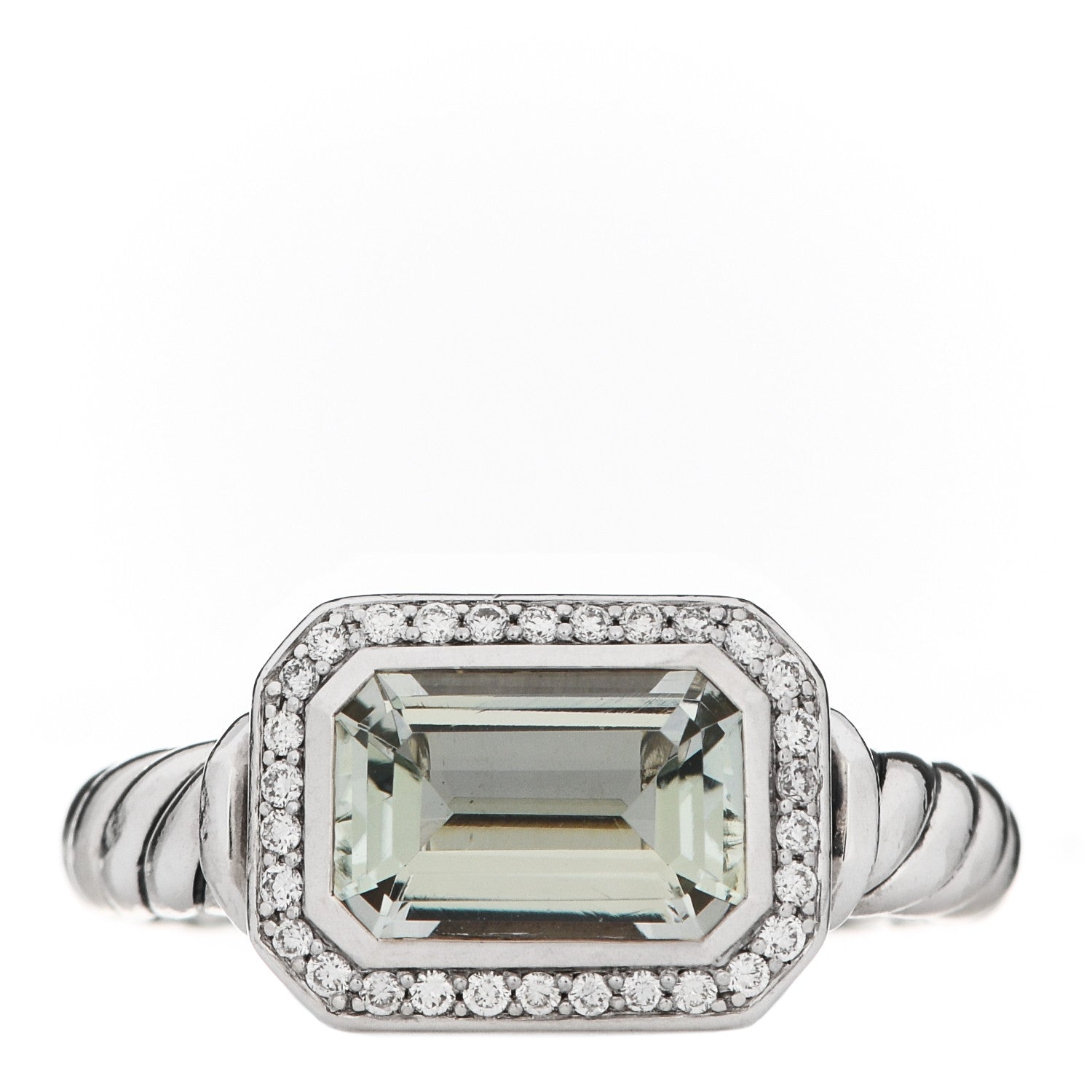 David Yurman Sterling Silver Diamond Prasiolite 8.5mm Novella Ring 52 6 1 of 6