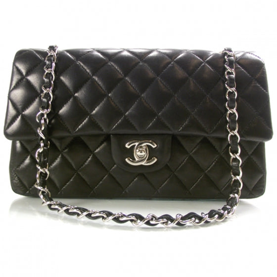 Lambskin Medium Double Flap Black