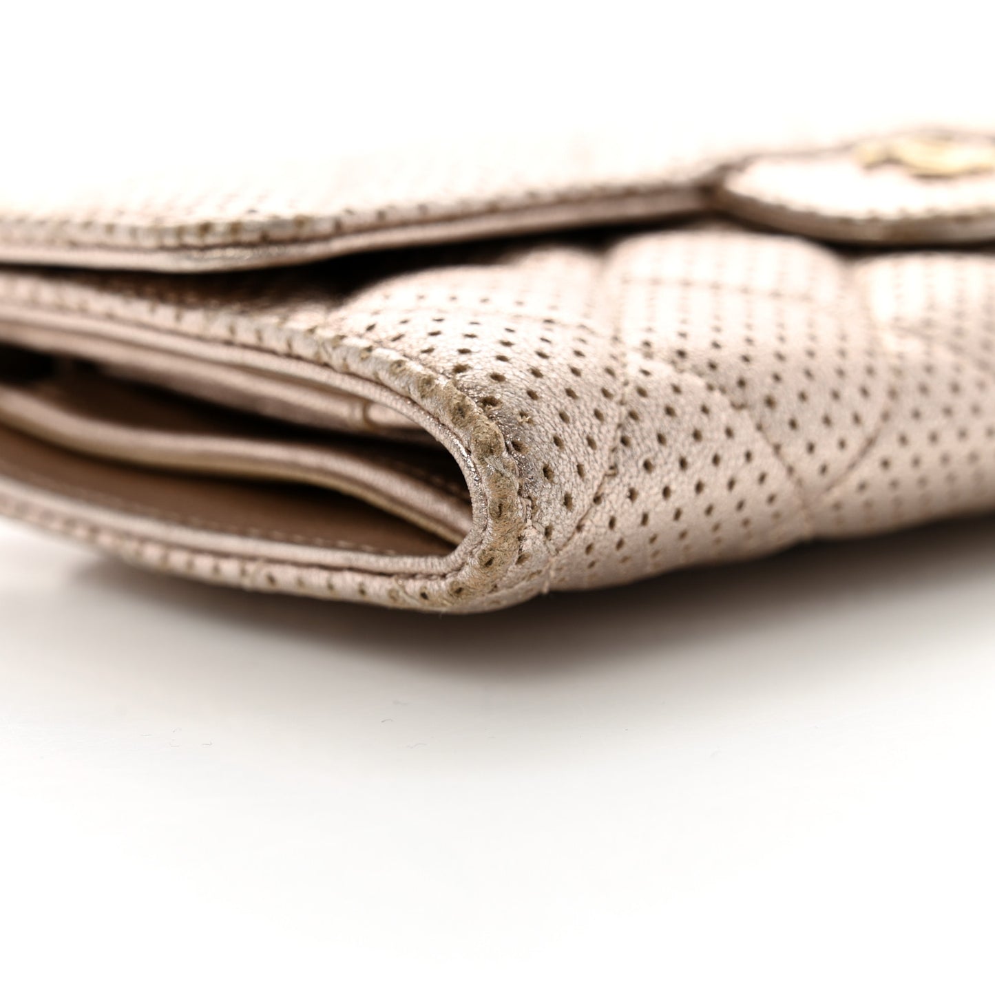 Metallic Perforated Lambskin Quilted Large Flap Wallet  Light Pink