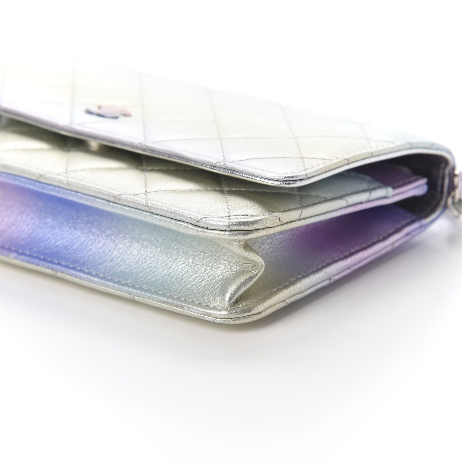Chanel Gradient Metallic Calfskin Quilted Wallet On Chain WOC Silver Blue Yellow Purple 8 of 8