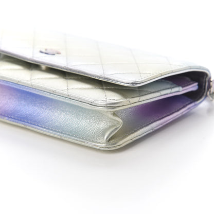 Chanel Gradient Metallic Calfskin Quilted Wallet On Chain WOC Silver Blue Yellow Purple 8 of 8
