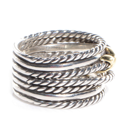 David Yurman Sterling Silver 18K Yellow Gold Double X Crossover Ring 52 6 4 of 5