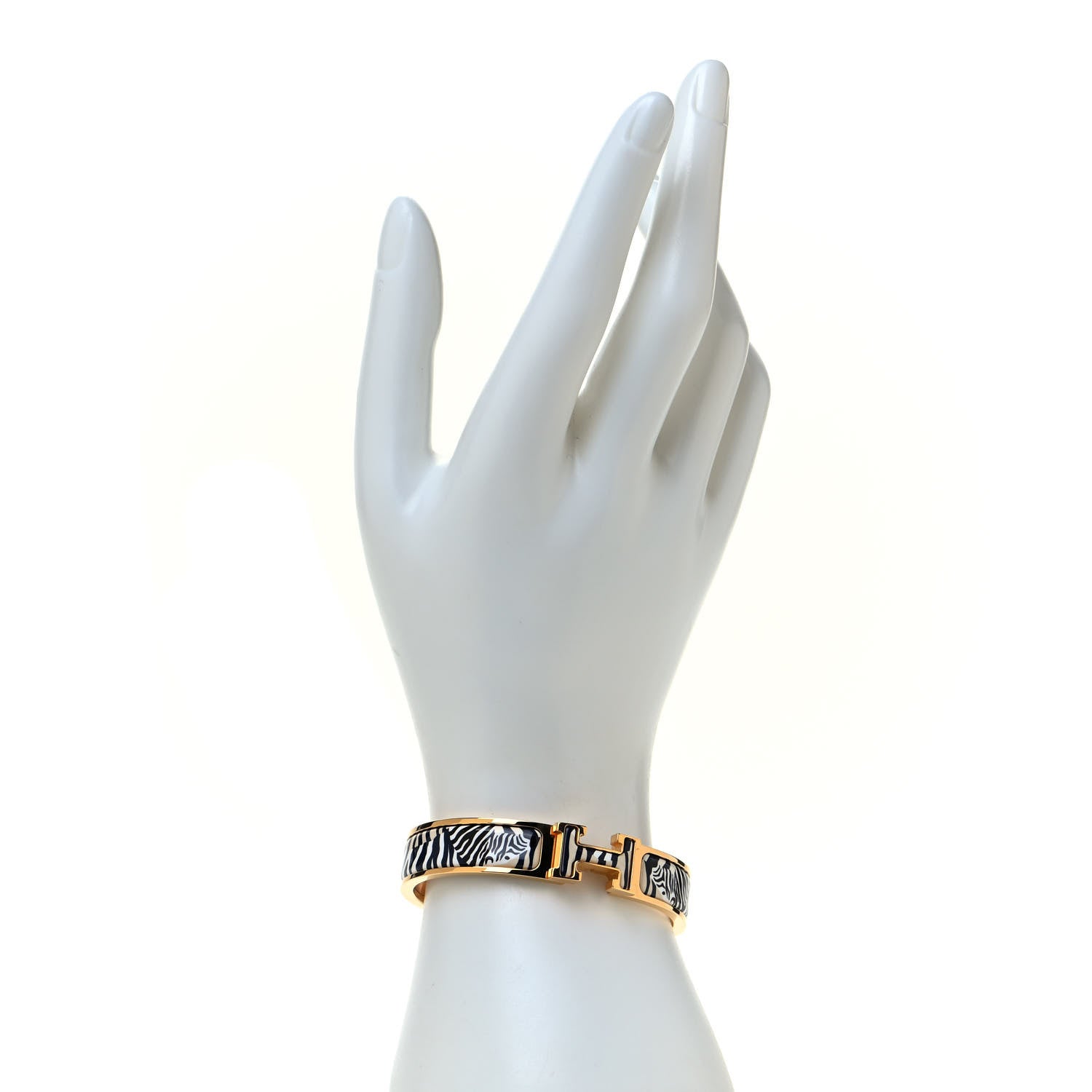 Hermes Enamel Narrow Print Zebres De Tanzania Clic Clac H Bracelet Beige Blue 2 of 4