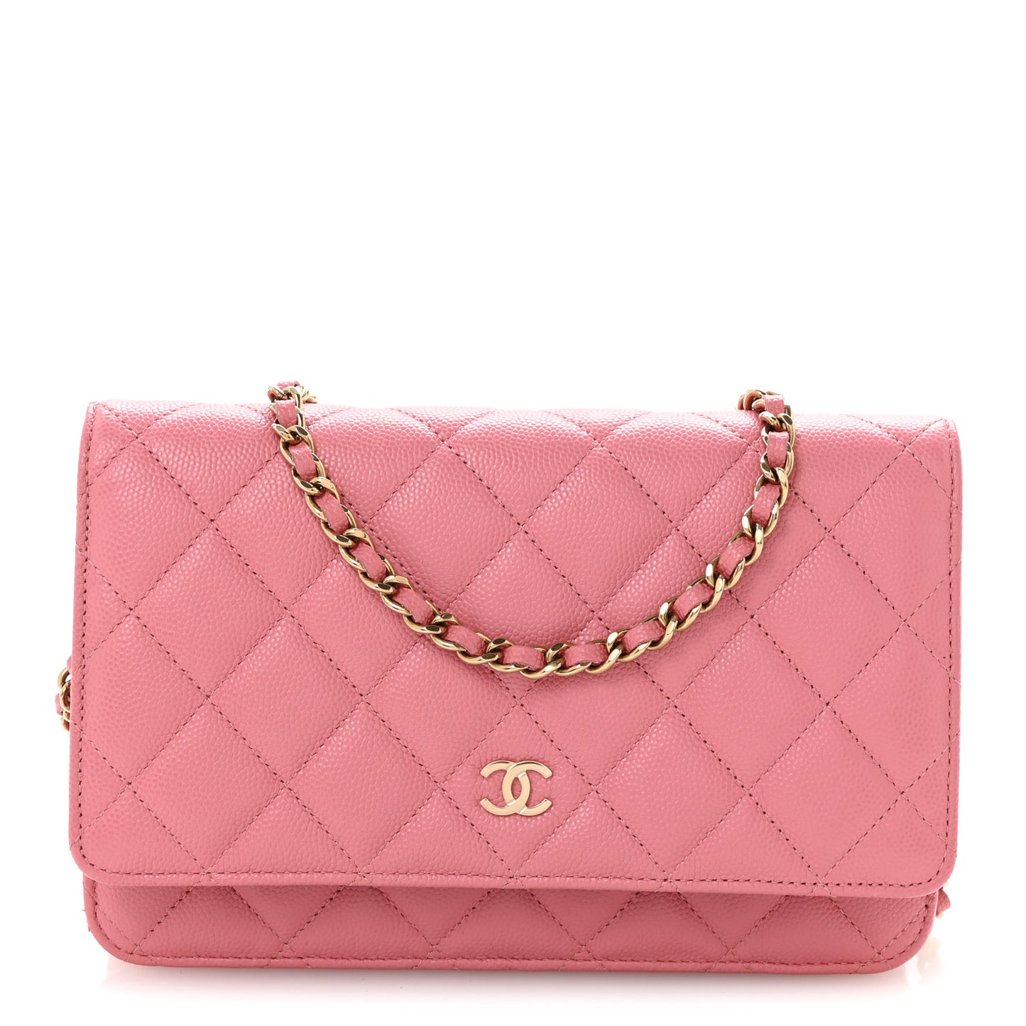 Caviar Quilted Wallet on Chain WOC Pink