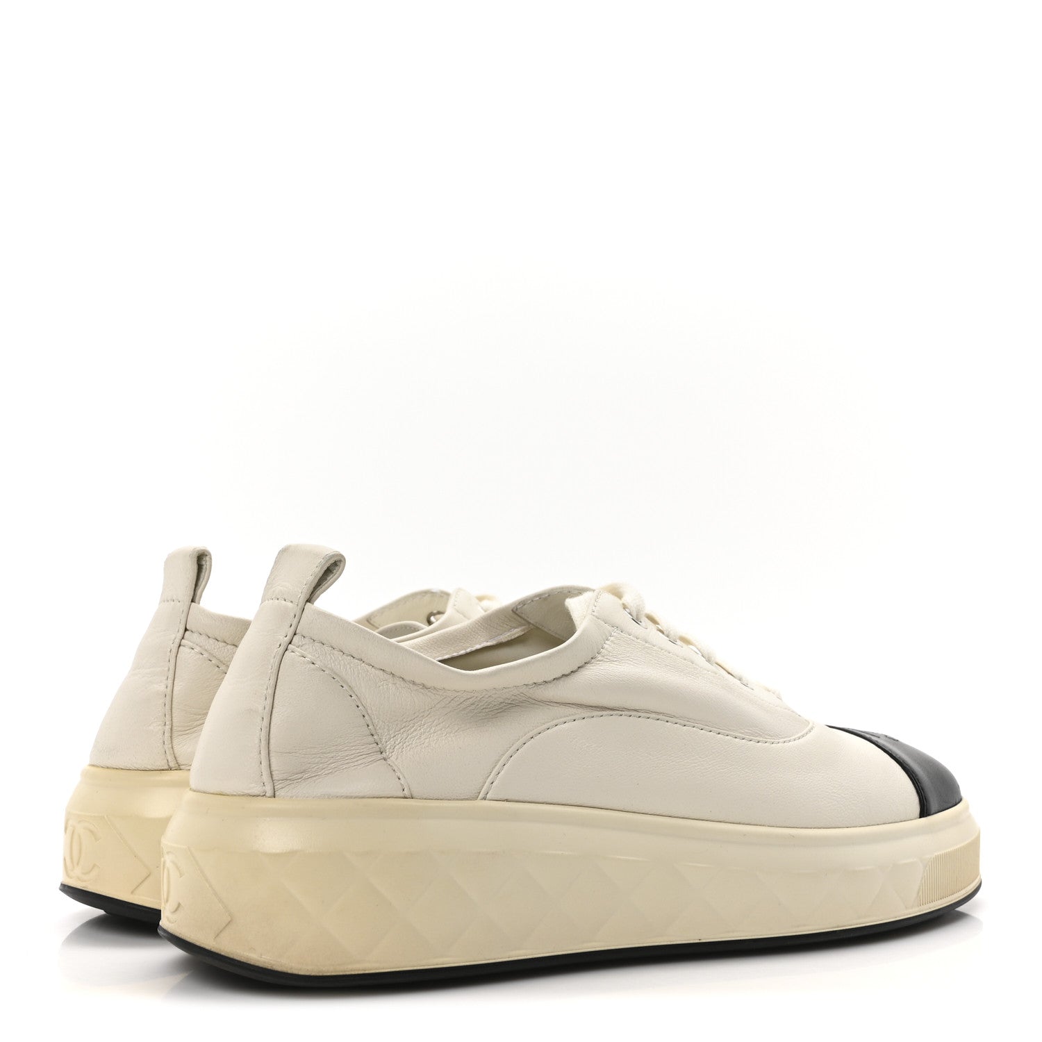 Chanel Lambskin Cap Toe CC Sneakers 39.5 White Black 5 of 9