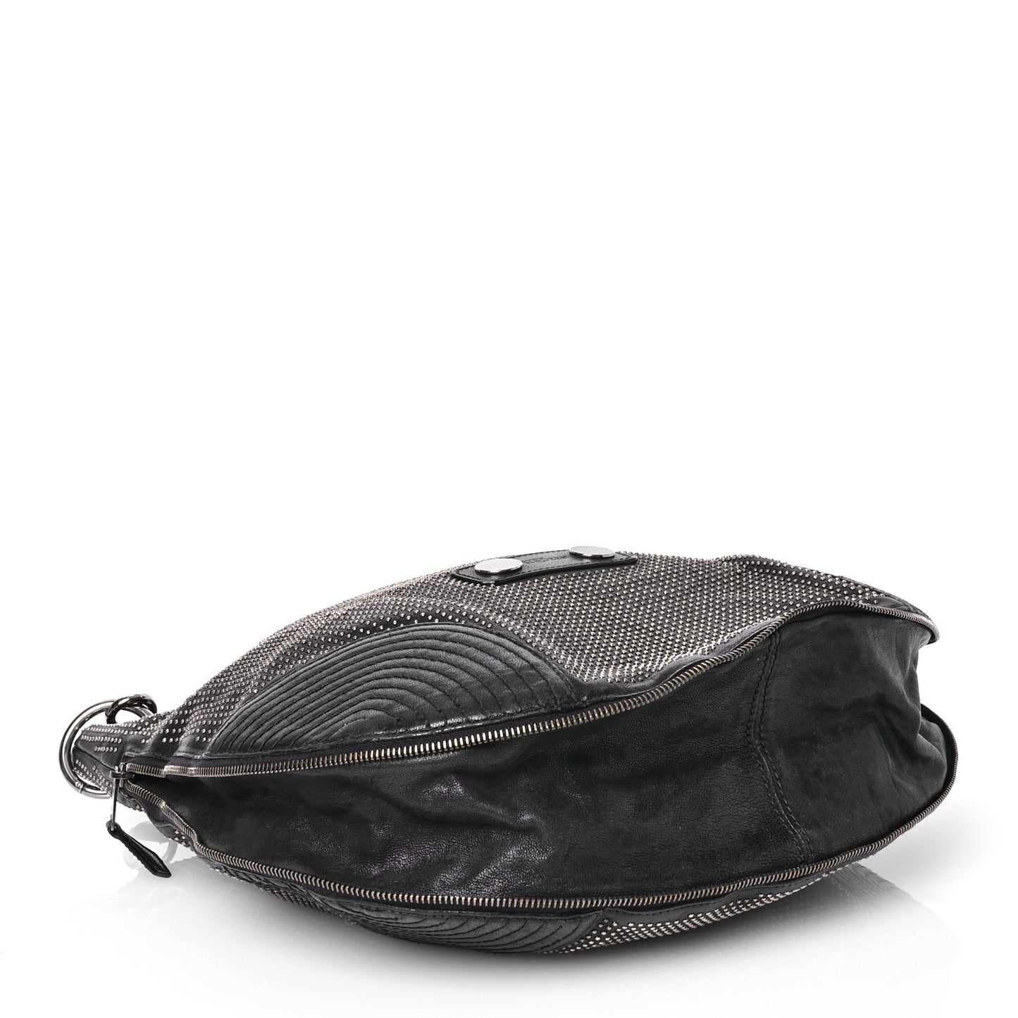 Studded Calfskin Faithful Zip Hobo Black