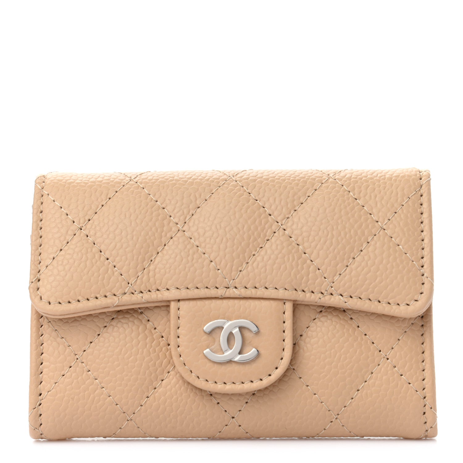 Chanel Caviar Quilted Flap Card Holder Wallet Beige 1 of 8