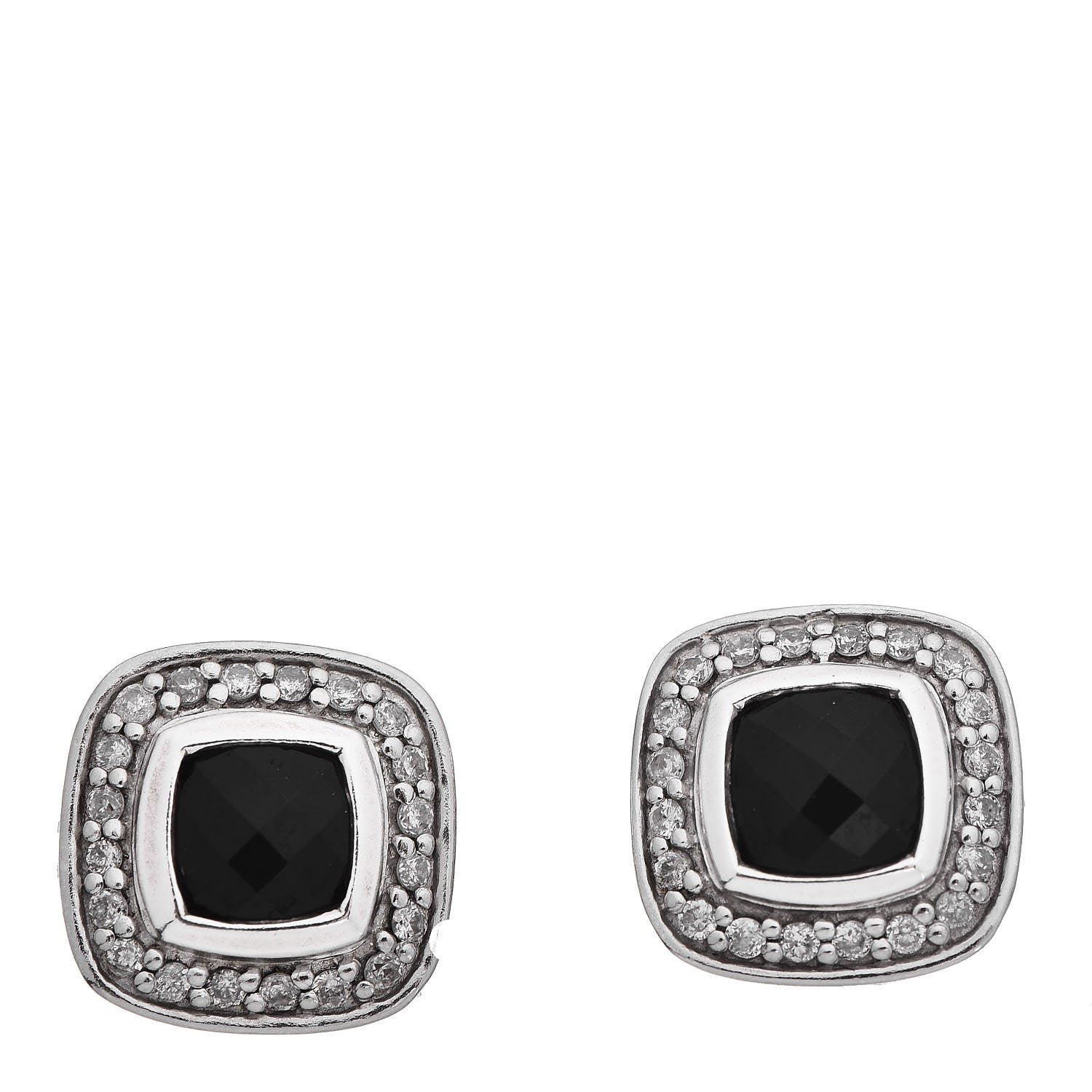 David Yurman Sterling Silver Diamond Black Onyx 5mm Petite Albion Earrings 1 of 4