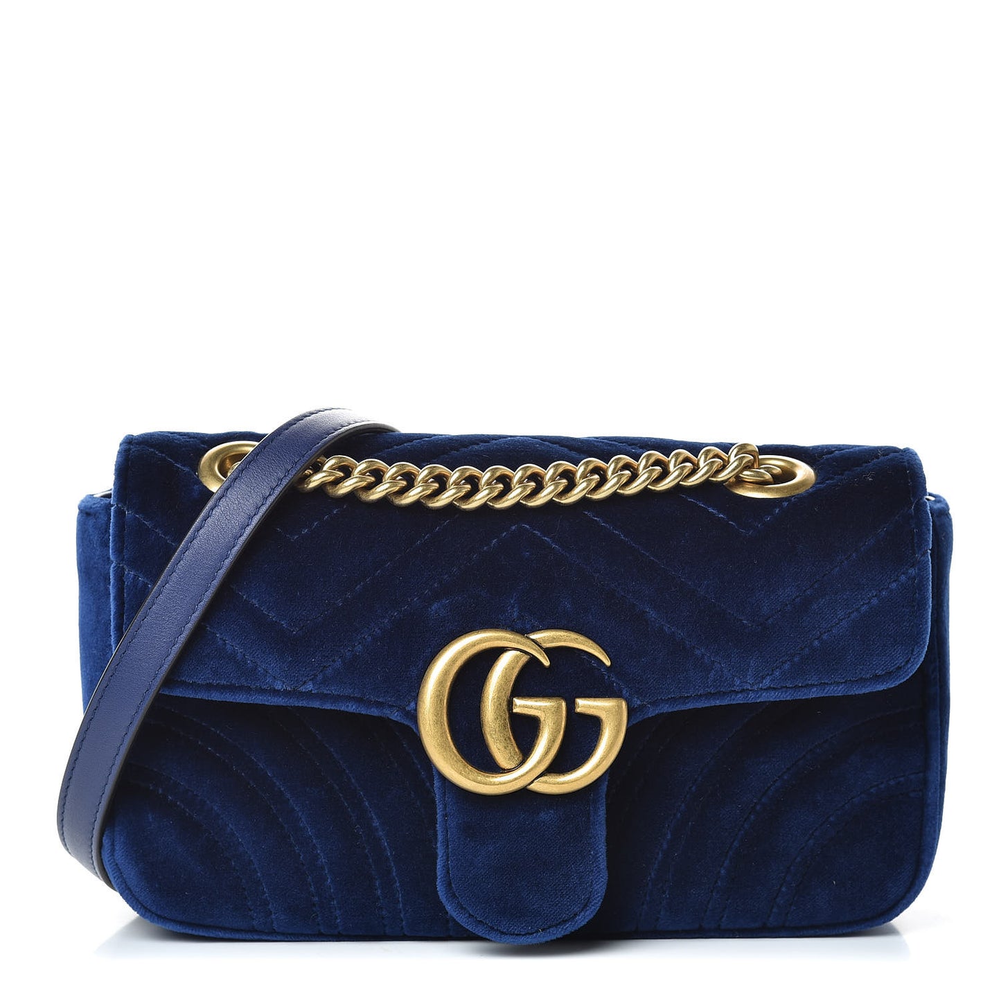Velvet Matelasse Mini GG Marmont Shoulder Bag Cobalt Blue
