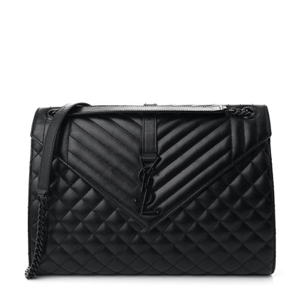 Saint Laurent Grain De Poudre Textured Mixed Matelasse Large Triquilt Monogram Monochrome Satchel Black 1 of 11
