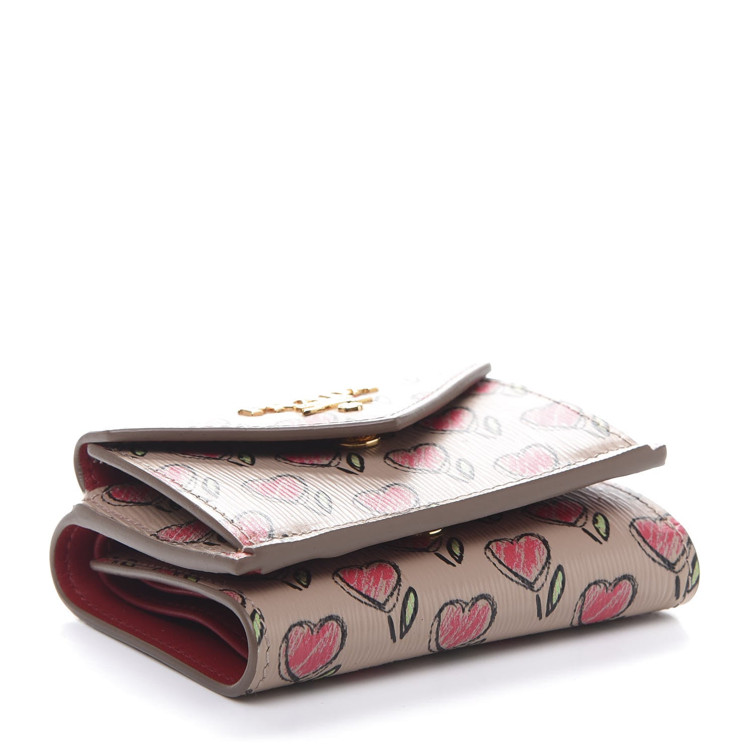 Prada Vitello Move Love Print Envelope Tri-Fold Wallet Cipria 4 of 9