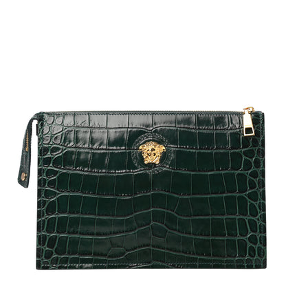 Versace Crocodile Embossed Calfskin Medusa Wristlet Green 1 of 7