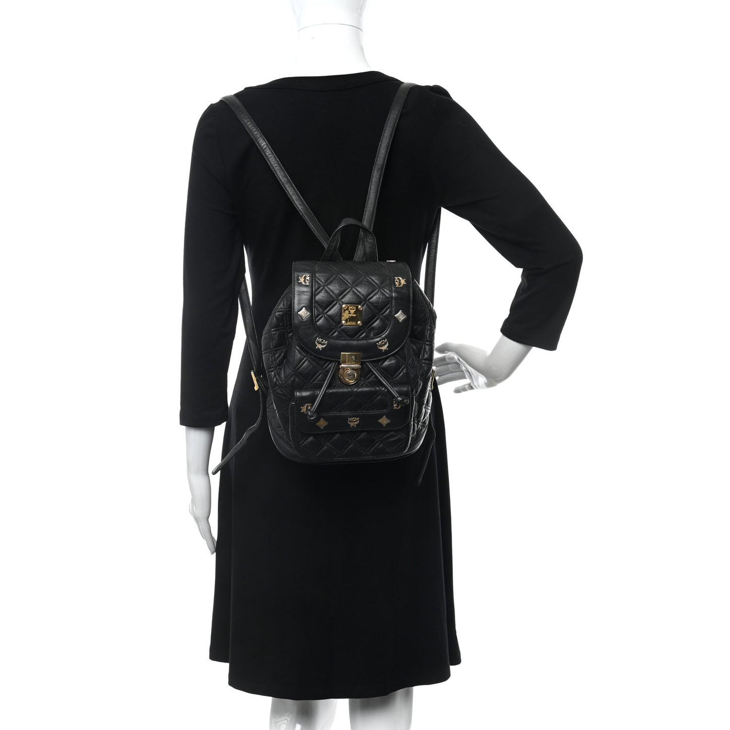 Calfskin Studded Drawstring Backpack Black