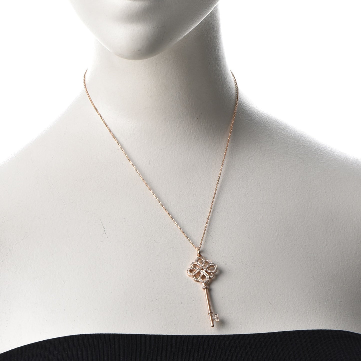 18K Rose Gold Diamond Knot Key Pendant Necklace