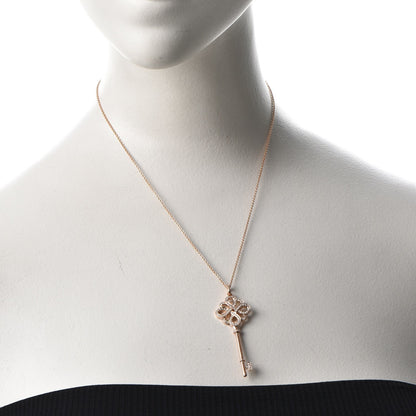 Tiffany 18K Rose Gold Diamond Knot Key Pendant Necklace 2 of 11