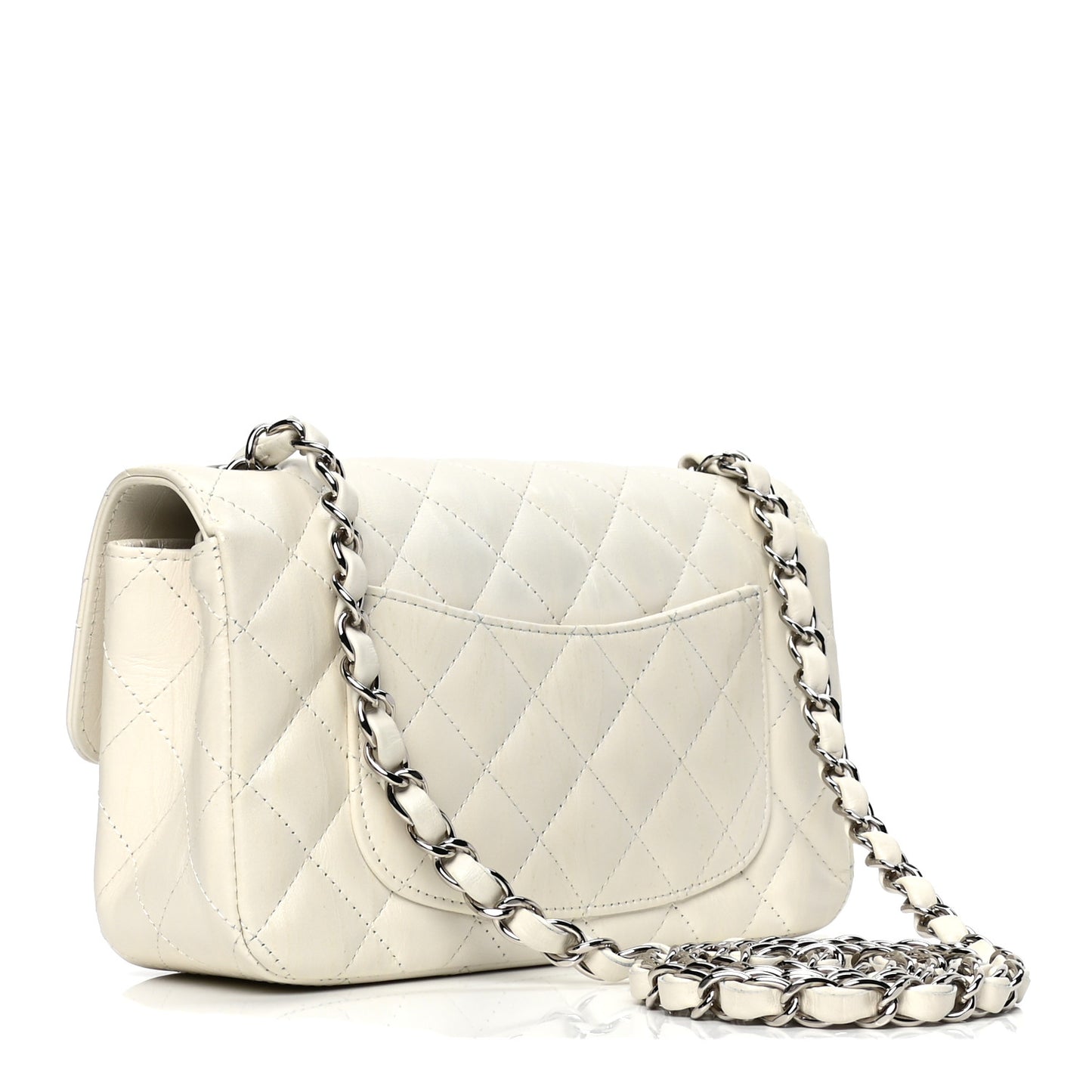 Calfskin Quilted Mini Rectangular Flap White