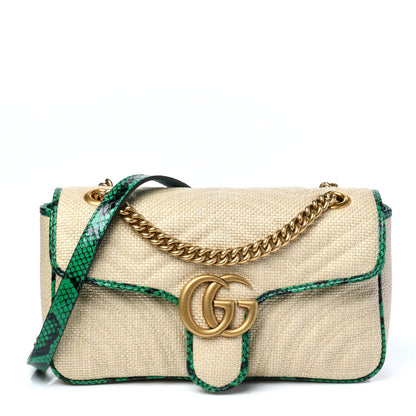 Gucci Raffia Elaphe Matelasse Small GG Marmont Shoulder Bag Natural New Shamarock 1 of 11