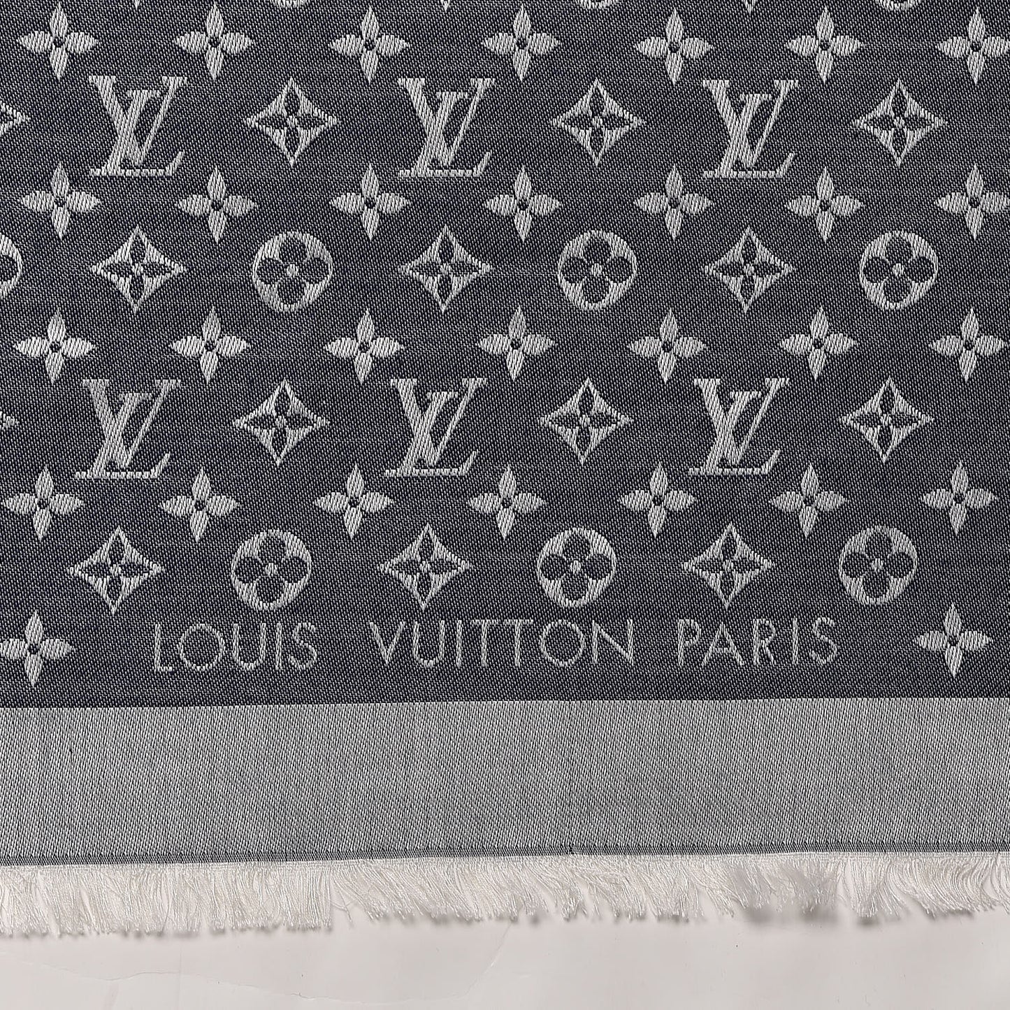 Silk Wool Monogram Denim Shawl Blue