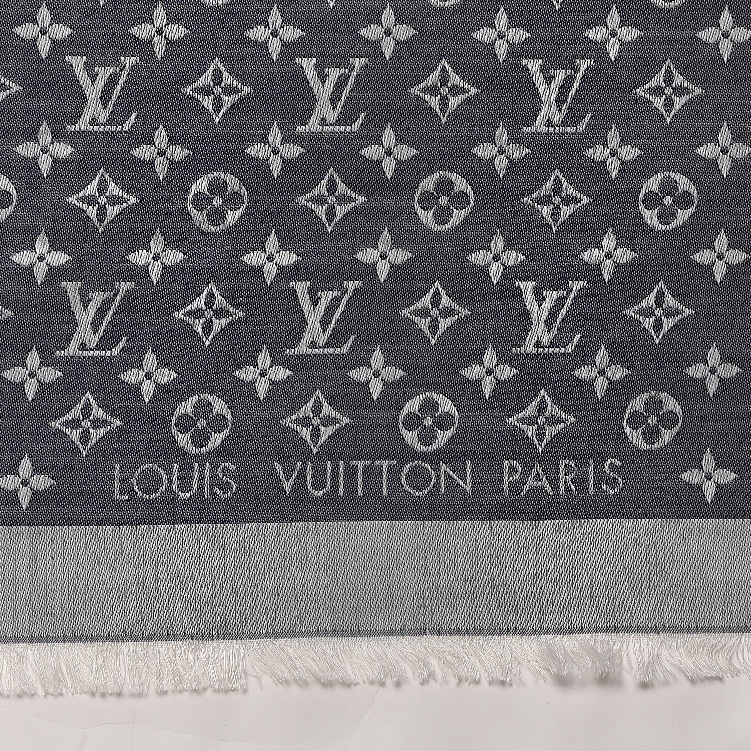 Louis Vuitton Silk Wool Monogram Denim Shawl Blue 11 of 12