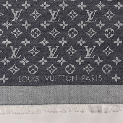 Louis Vuitton Silk Wool Monogram Denim Shawl Blue 11 of 12