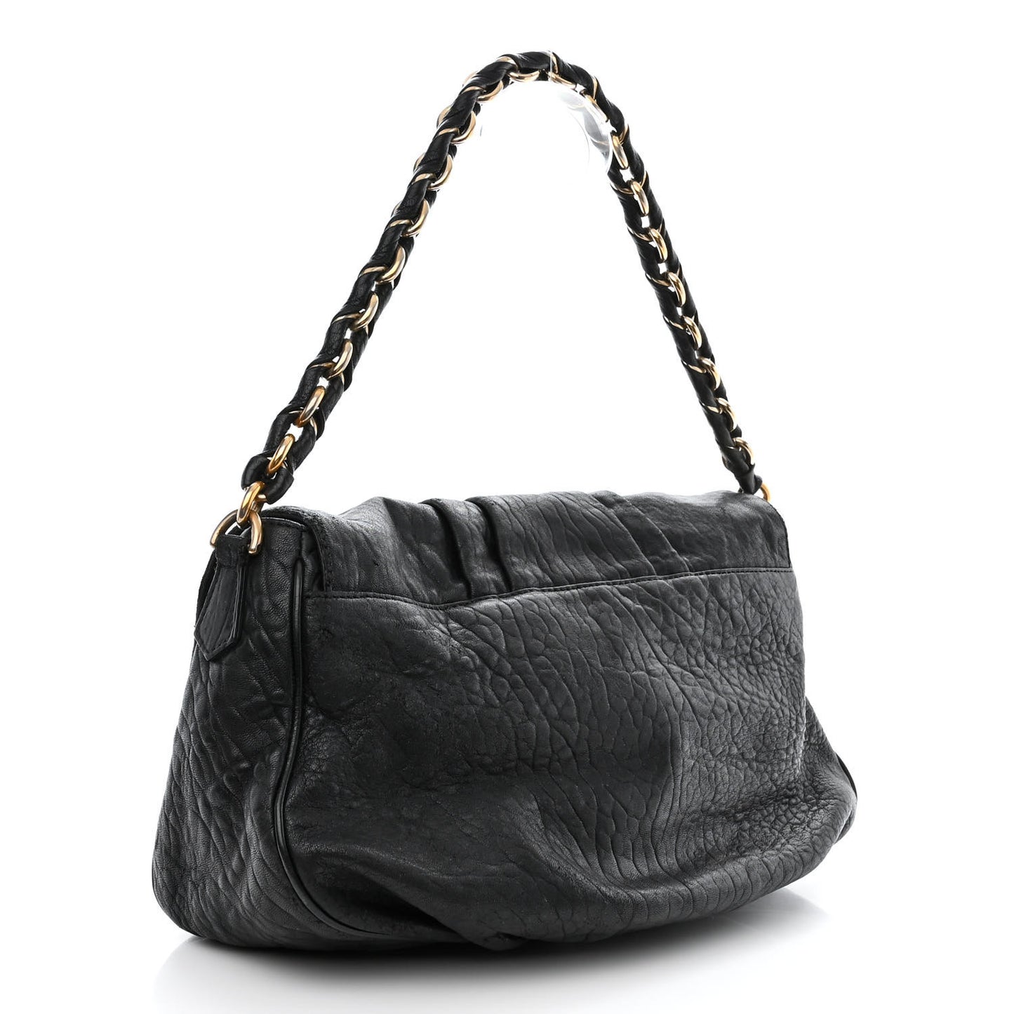 Crinkled Lambskin Mia Shoulder Flap Black