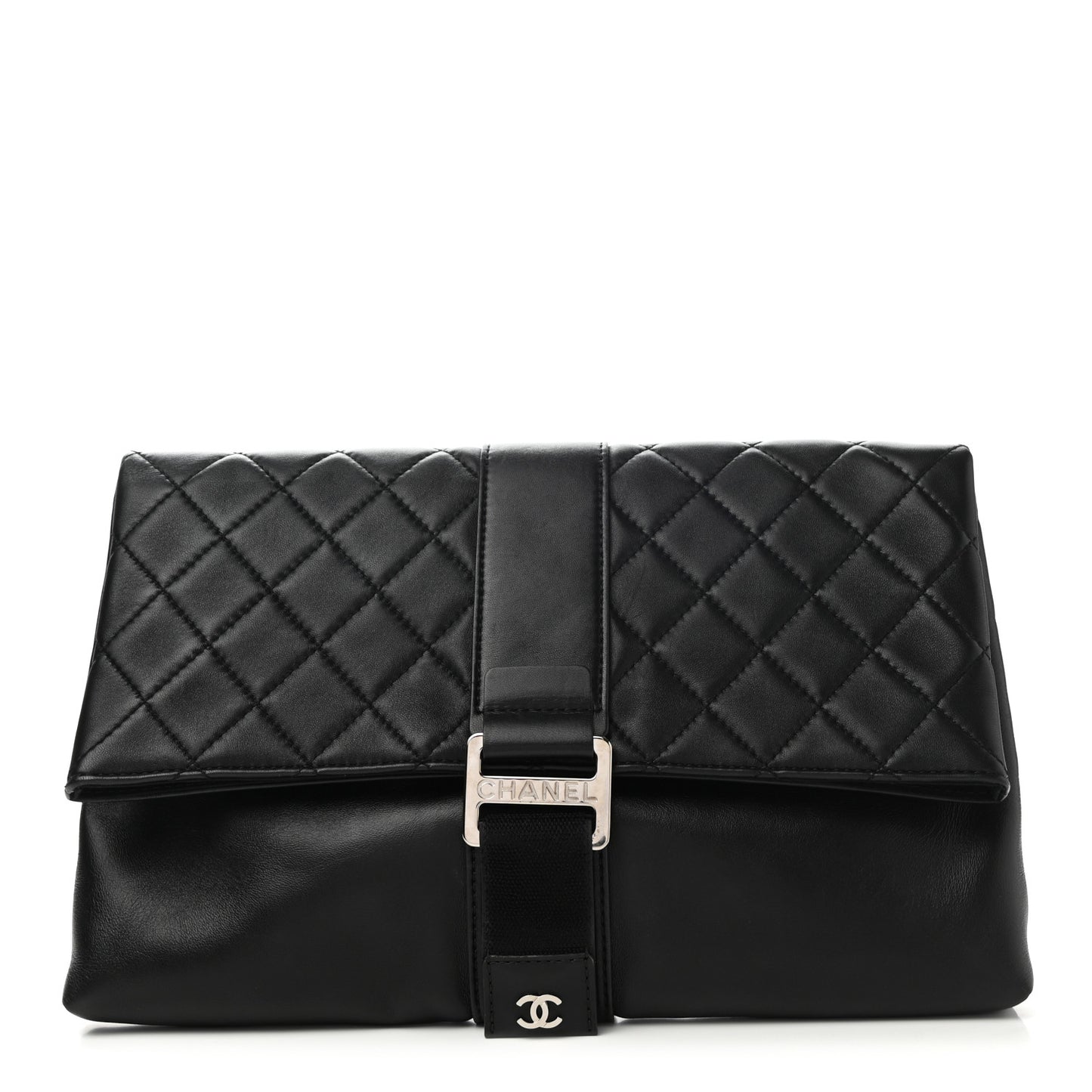 Lambskin Quilted Grip Clutch Black