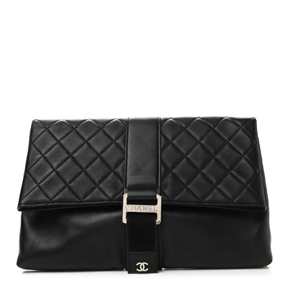 Chanel Lambskin Quilted Grip Clutch Black 1 of 8