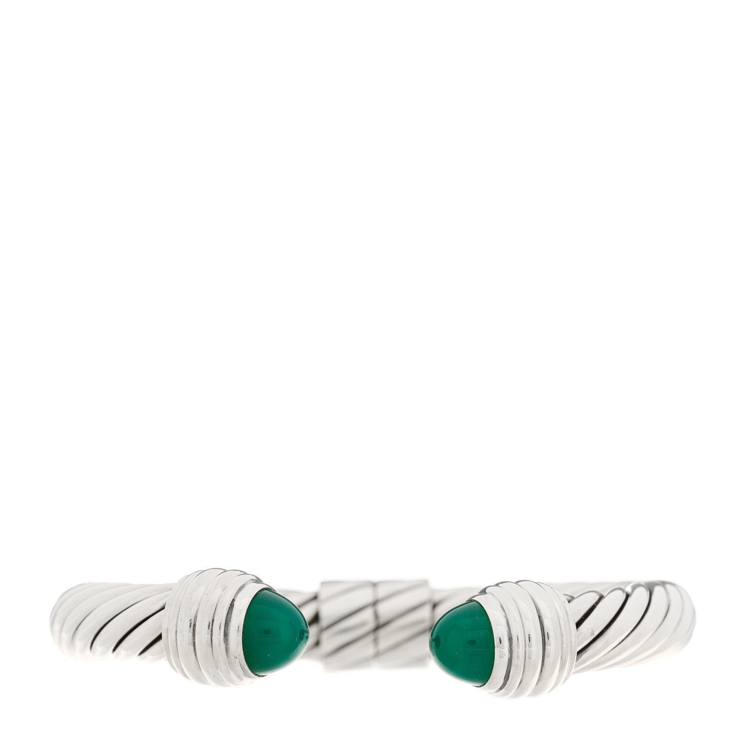 David Yurman Sterling Silver Green Onyx 10mm Cable Classics Hinged Bracelet 1 of 3