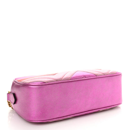 Gucci Laminated Nappa Matelasse Small GG Marmont Chain Shoulder Bag Fuxia Rosso Rosa 4 of 15