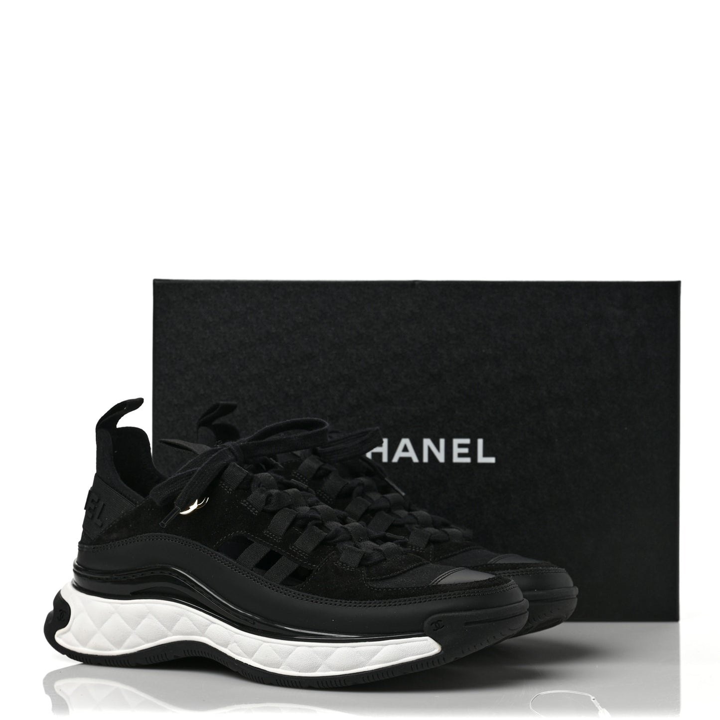 Velvet Calfskin Mixed Fibers CC Sneakers 38 Black