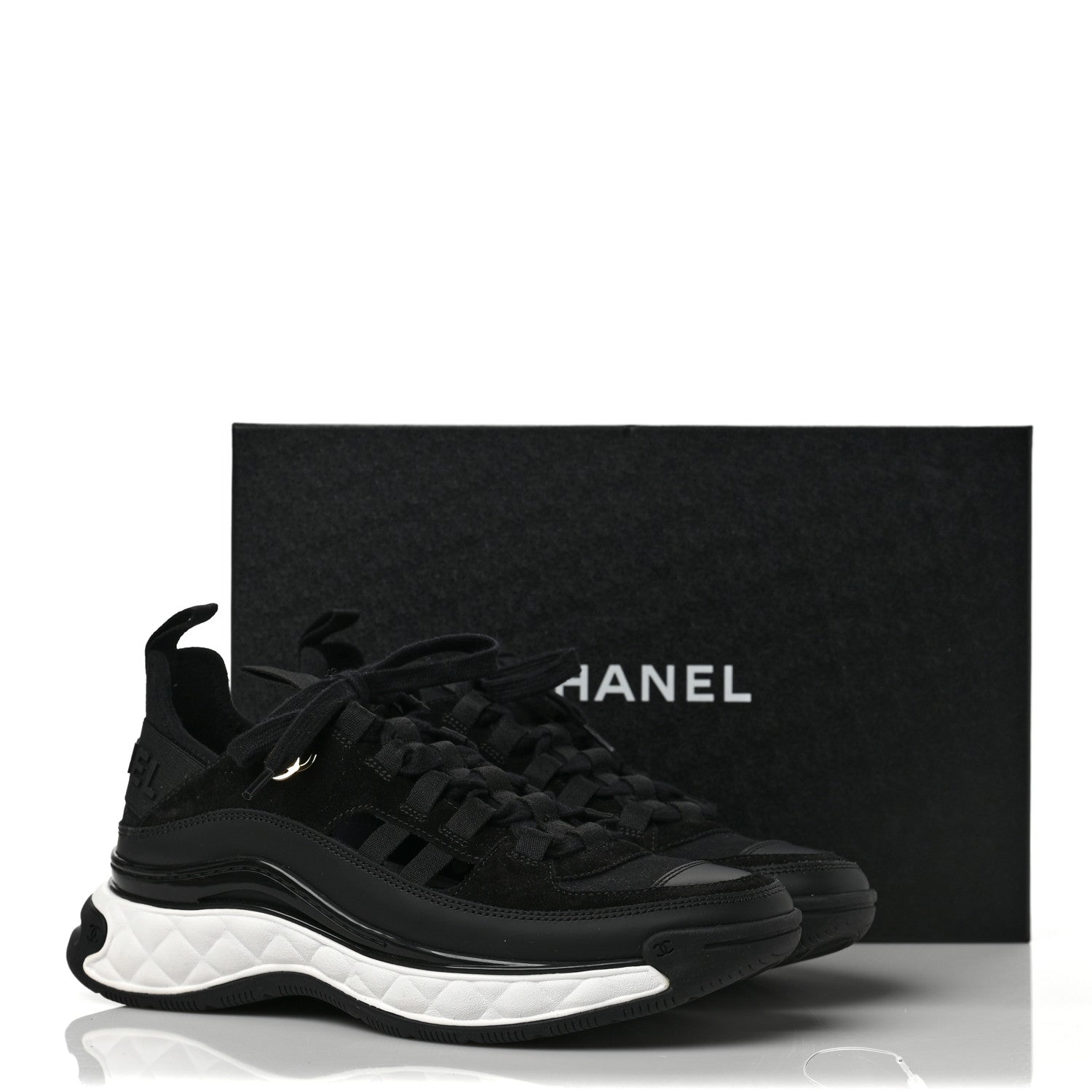 Chanel Velvet Calfskin Mixed Fibers CC Sneakers 38 Black 10 of 10