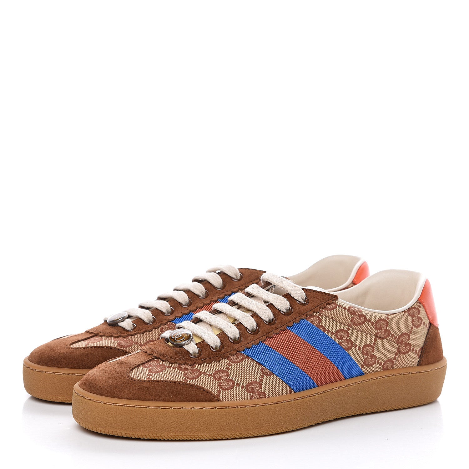 Gucci GG Monogram Suede Web Mens G74 Sneakers 7 Beige Ruggine Cuir 3 of 10
