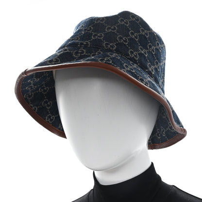 Gucci Washed Jacquard Denim Nappa GG Monogram Oscar Bucket Hat L Denim Cuir 2 of 9