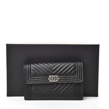 Chanel Caviar Chevron Quilted Medium Boy Flap Wallet Black 9 of 9