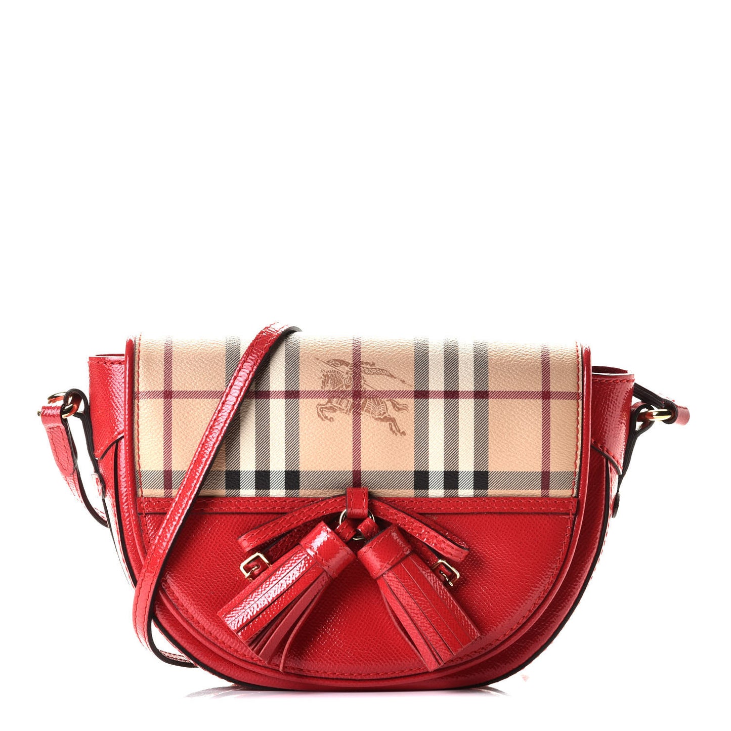 Patent Calfskin Haymarket Check Maydown Crossbody Bag Red