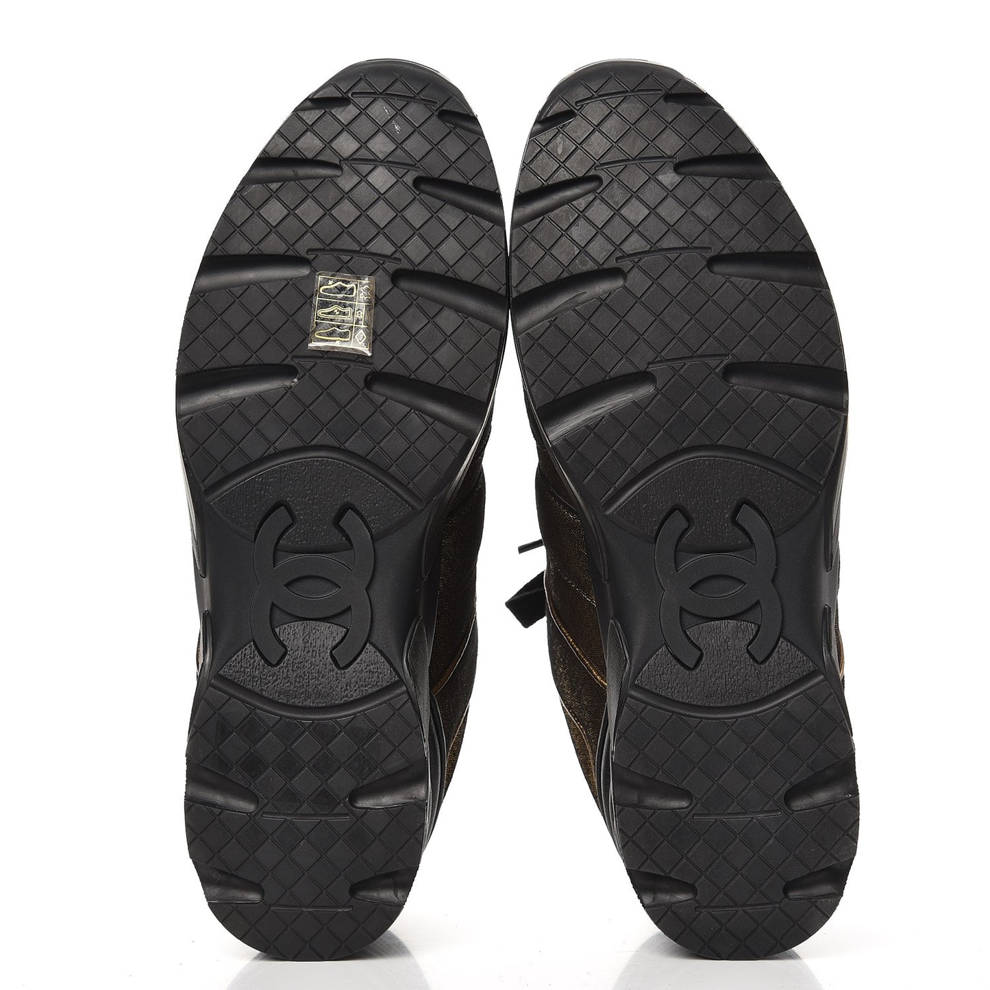 Metallic Fabric Calfskin Womens CC Sneakers 41 Golden Brown