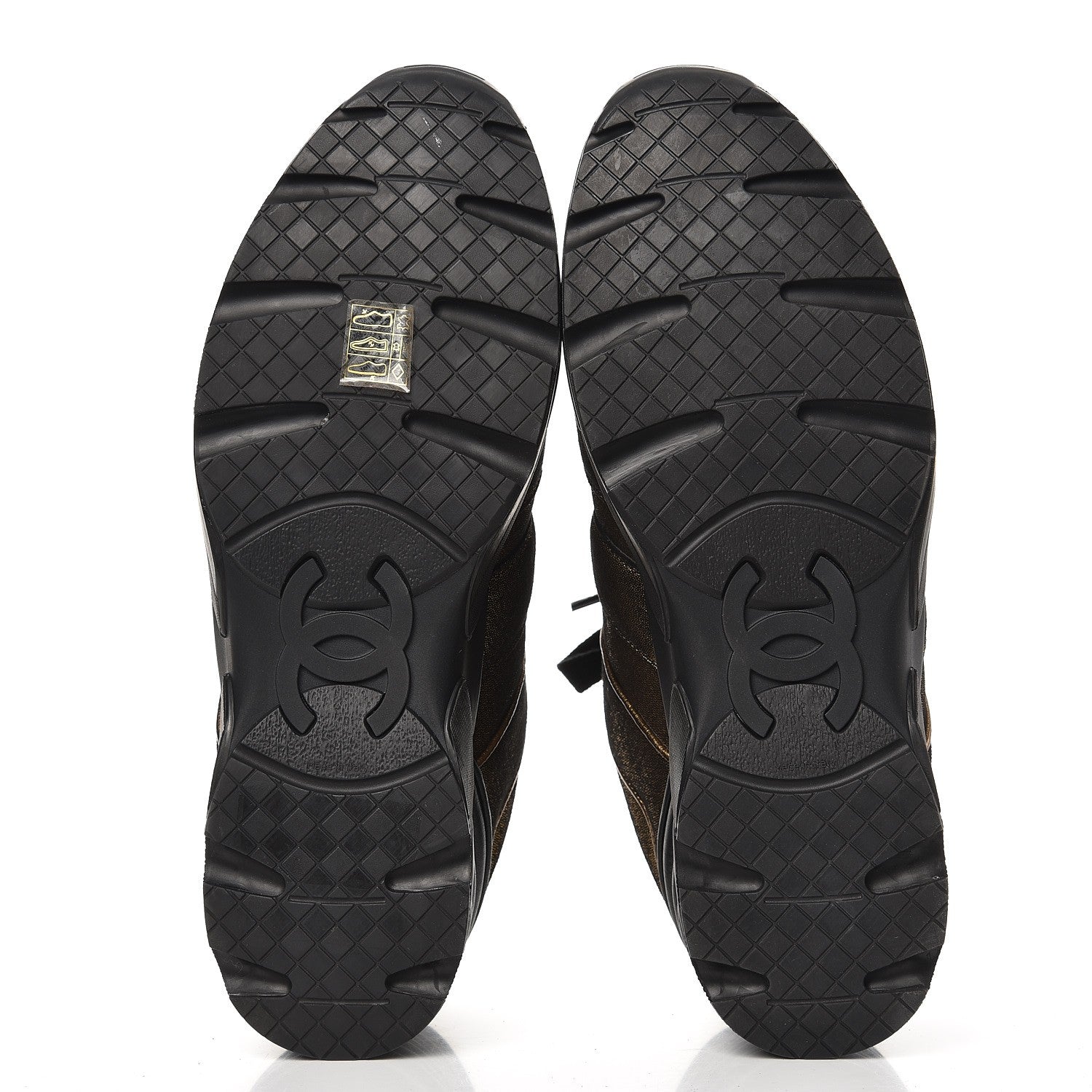 Chanel Metallic Fabric Calfskin Womens CC Sneakers 41 Golden Brown 5 of 8