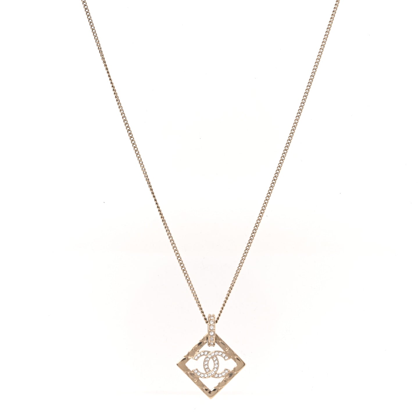 Baguette Crystal Quilted CC Pendant Necklace Gold