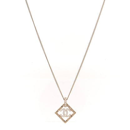 Chanel Baguette Crystal Quilted CC Pendant Necklace Gold 3 of 5