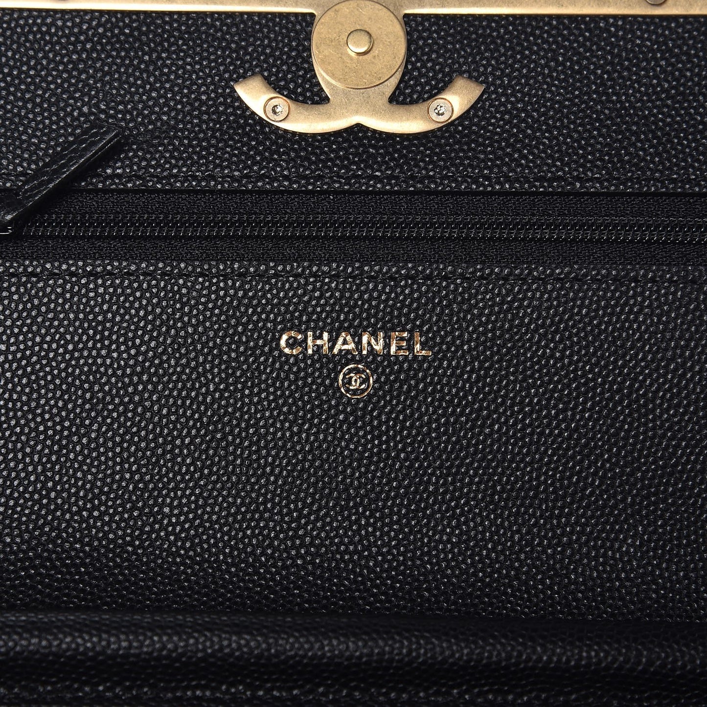 Caviar Suede Stitched Lady Coco Wallet On Chain WOC Black