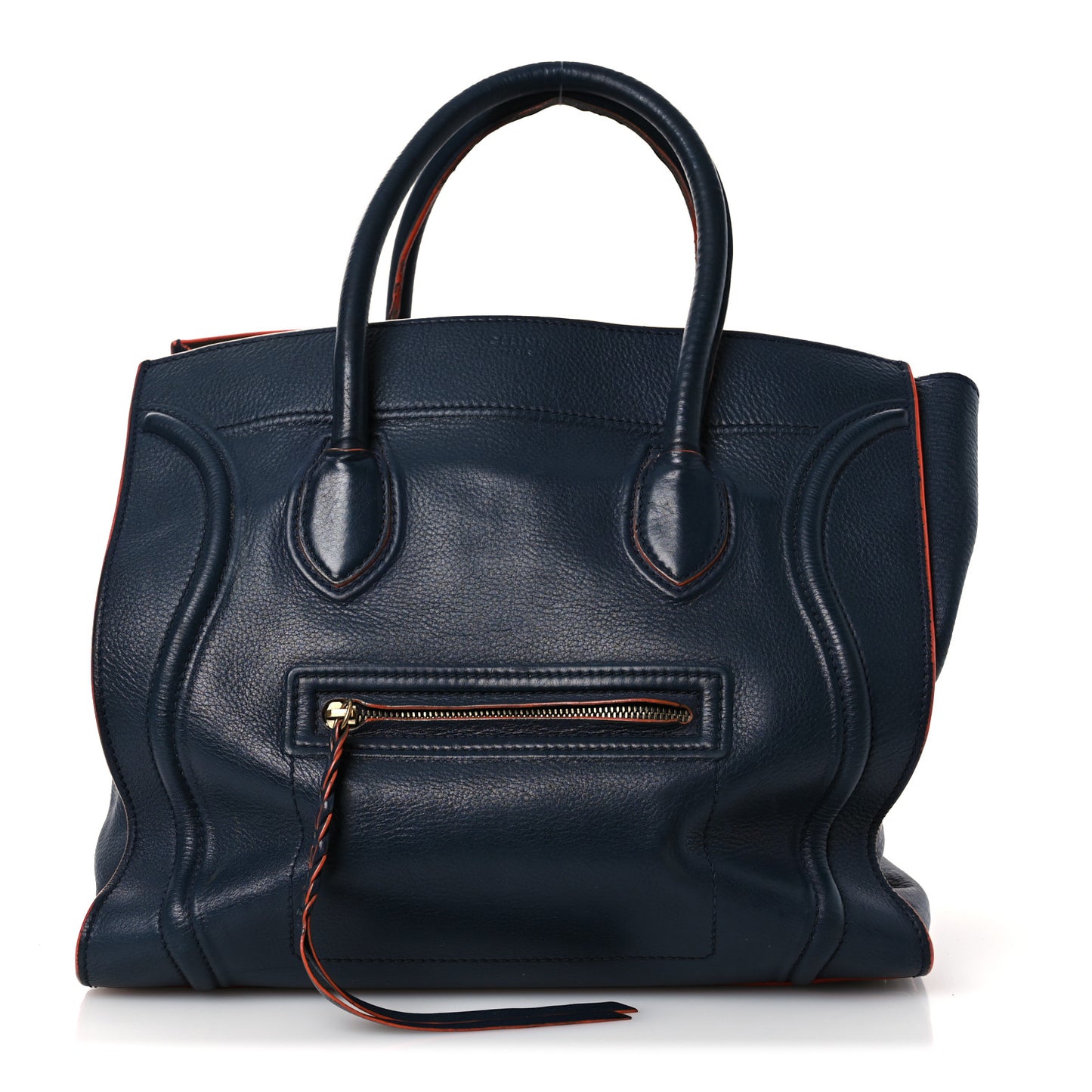 Supple Calfskin Large Phantom Luggage Navy Blue Orange