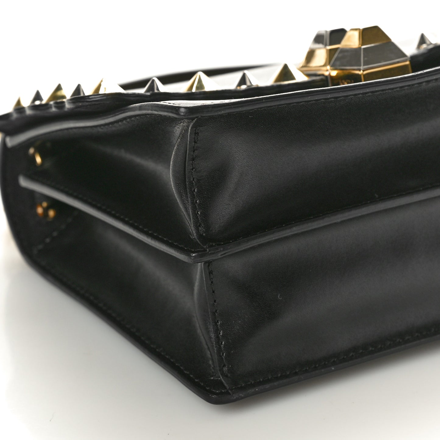 Vitello Liberty Metal Scalloped Multi Studded Small Kan I Shoulder Bag Black