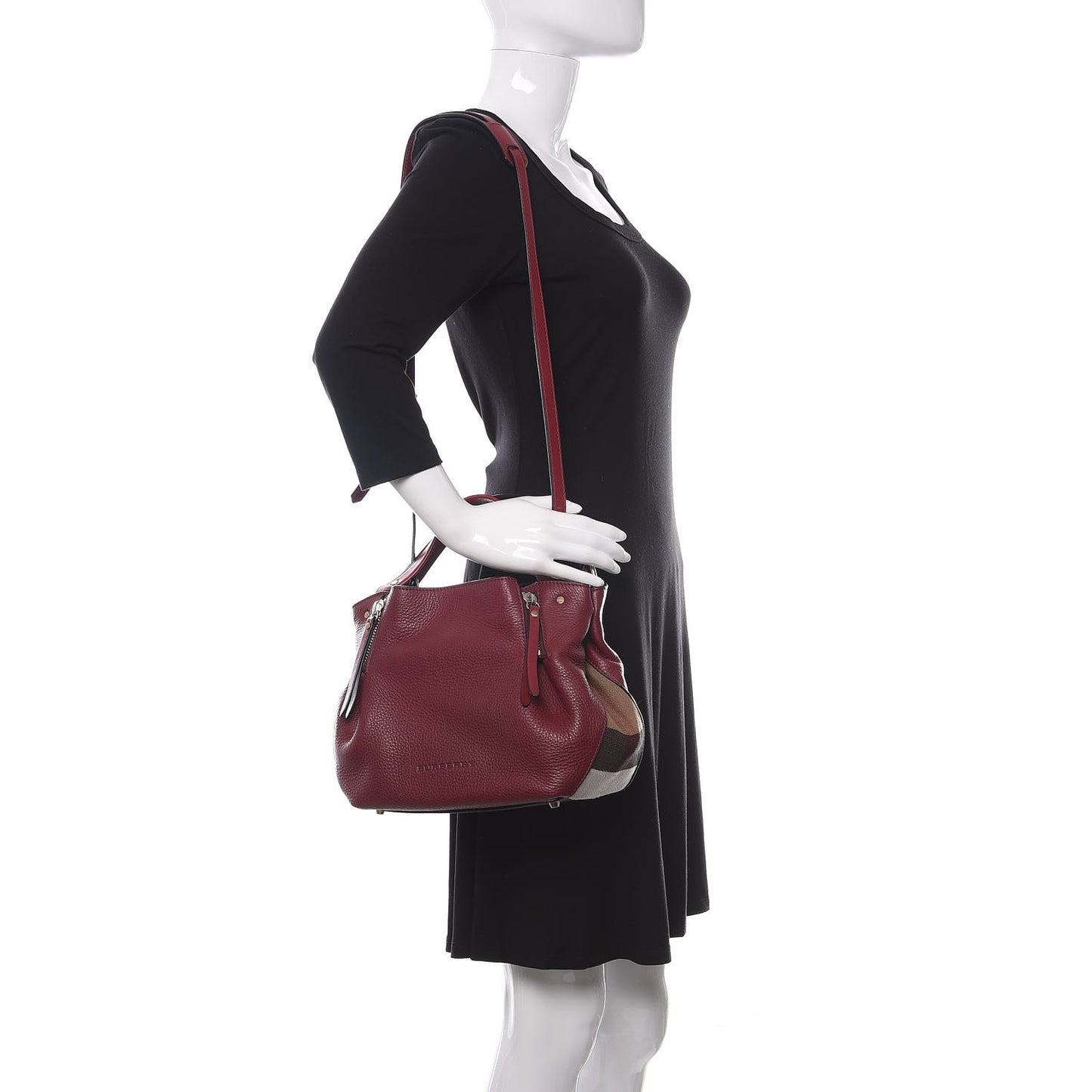 Grainy Calfskin House Check Small Maidstone Burgundy Red